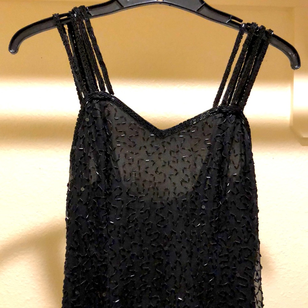 100% silk, hand beaded gown w split. Sz M.